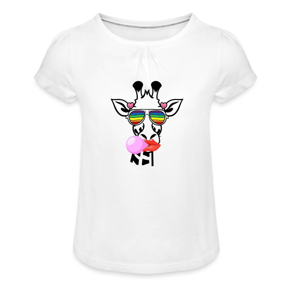 Giraffen Zirkus - Mädchen-T-Shirt mit Raffungen - Weiß