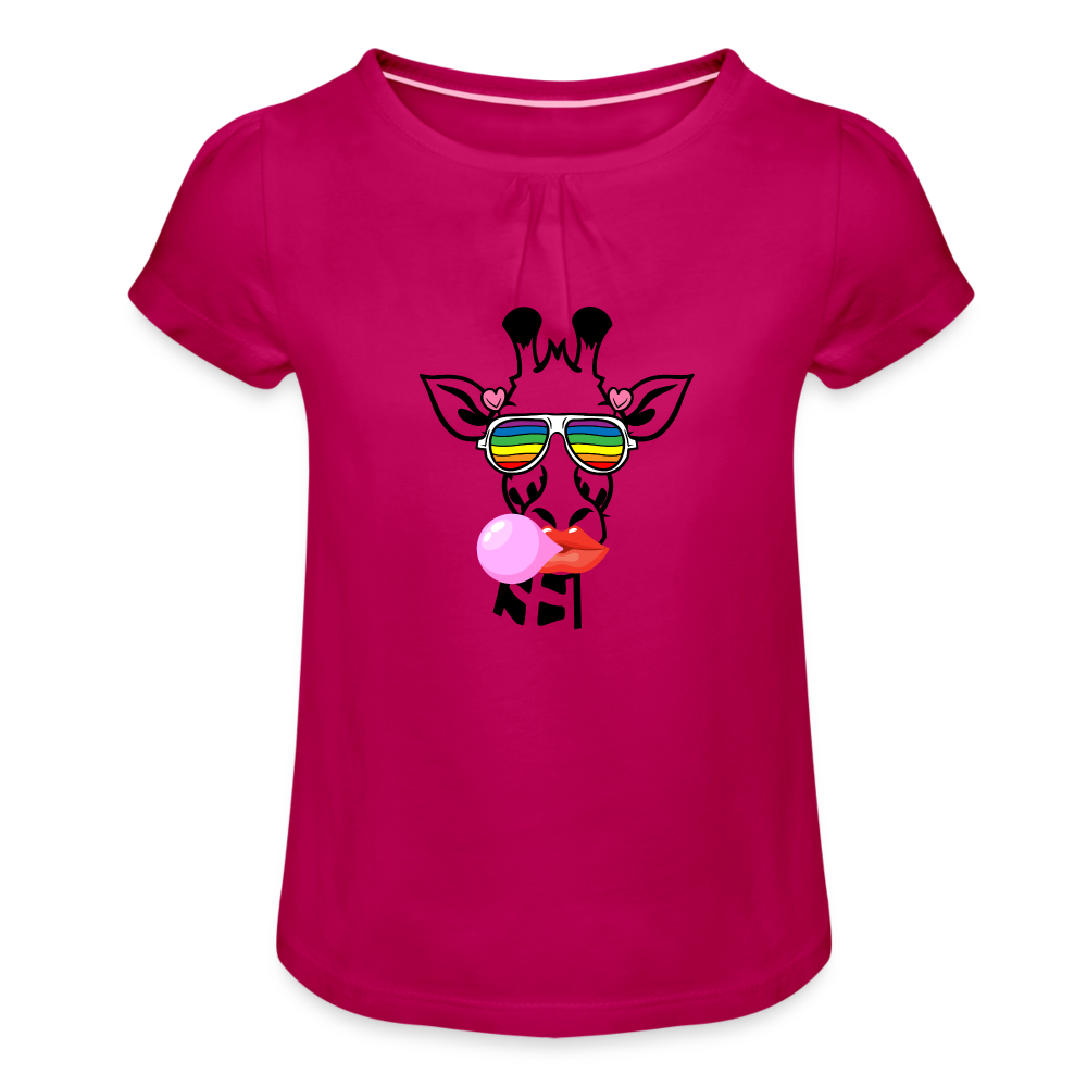 Giraffen Zirkus - Mädchen-T-Shirt mit Raffungen - Fuchsia