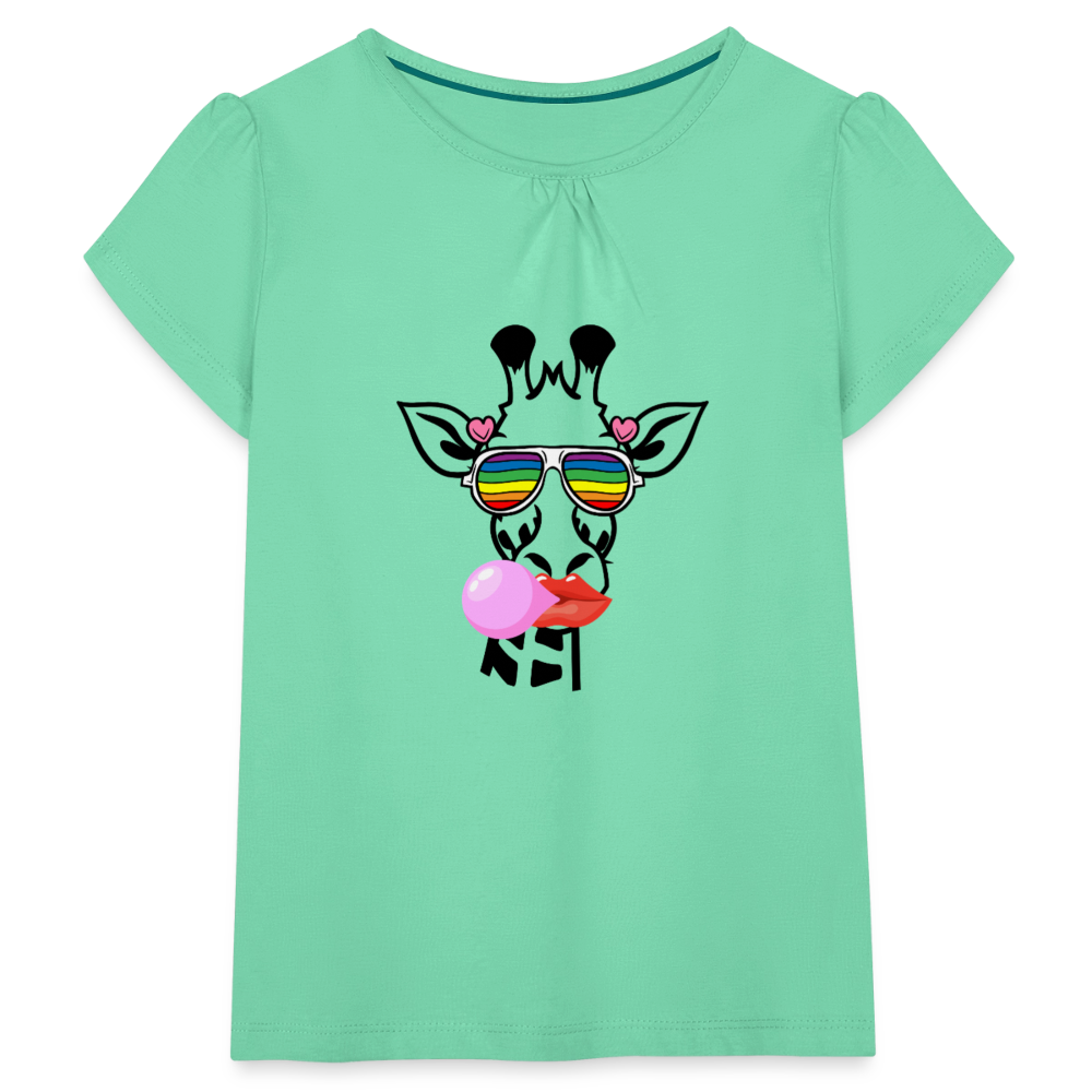 Giraffen Zirkus - Mädchen-T-Shirt mit Raffungen - Mintgrün