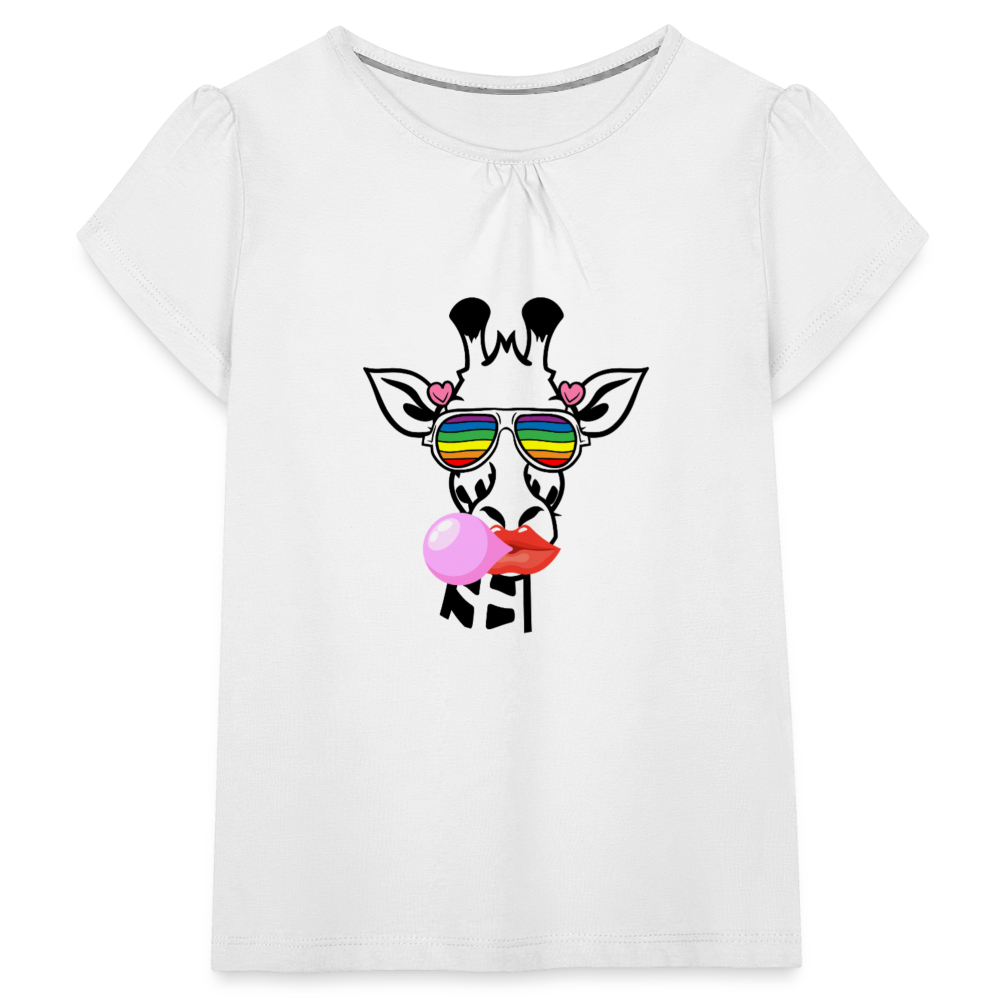 Giraffen Zirkus - Mädchen-T-Shirt mit Raffungen - Weiß