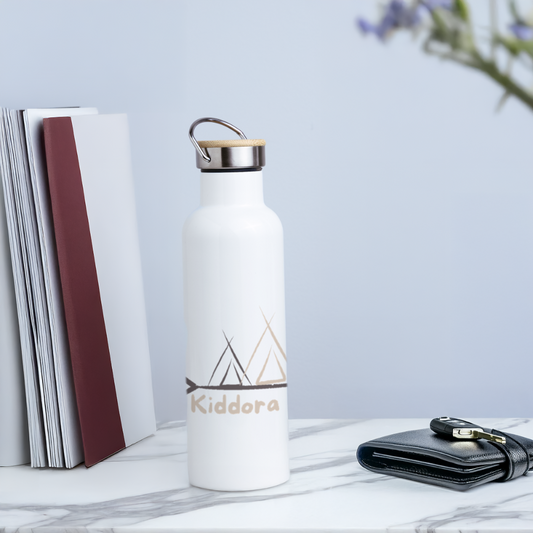 Thermal Bottle With Bamboo Lid - white