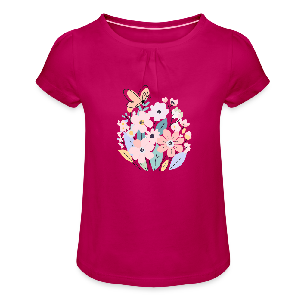 Butterfly & Flower - Mädchen-T-Shirt mit Raffungen - Fuchsia