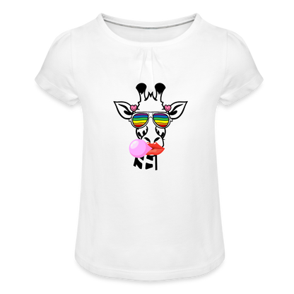 Giraffen Zirkus - Mädchen-T-Shirt mit Raffungen - Weiß