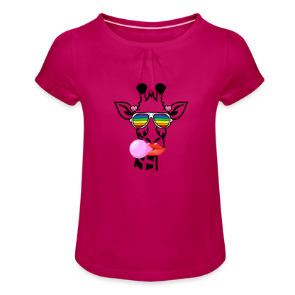 Giraffen Zirkus - Mädchen-T-Shirt mit Raffungen - Fuchsia