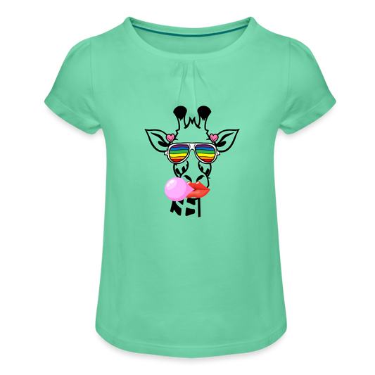 Giraffen Zirkus - Mädchen-T-Shirt mit Raffungen - Mintgrün
