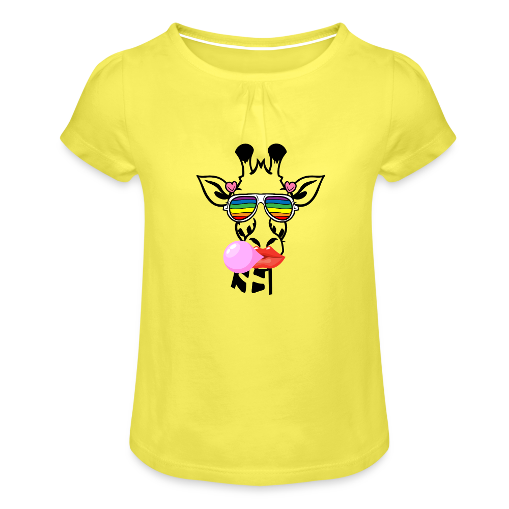 Giraffen Zirkus - Mädchen-T-Shirt mit Raffungen - Gelb