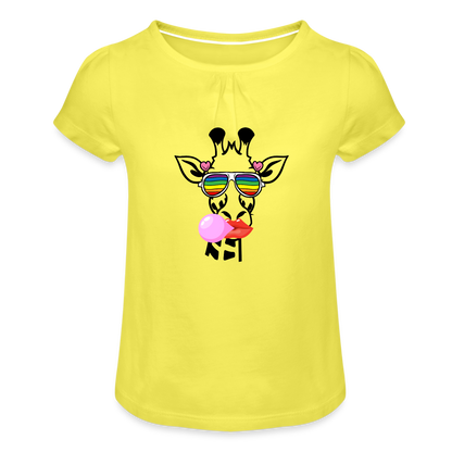 Giraffen Zirkus - Mädchen-T-Shirt mit Raffungen - Gelb