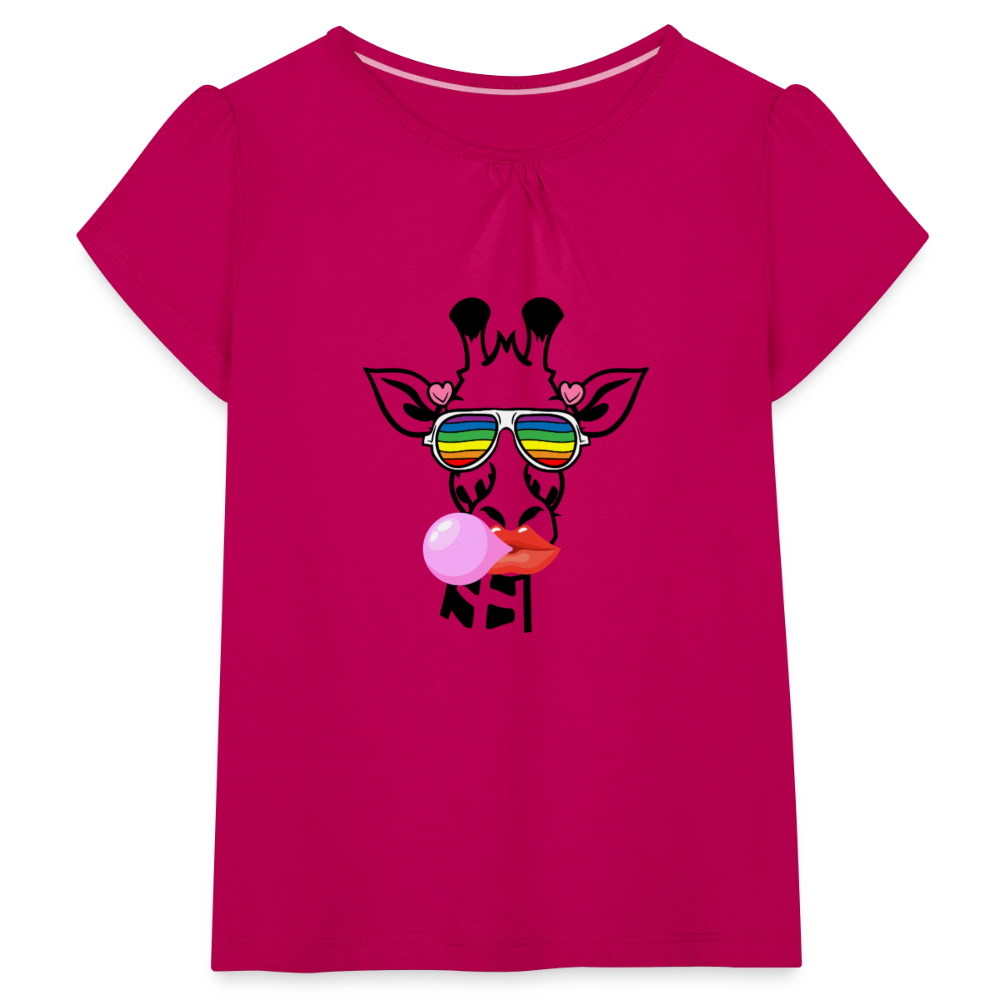 Giraffen Zirkus - Mädchen-T-Shirt mit Raffungen - Fuchsia