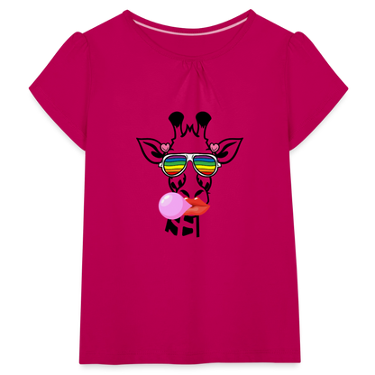 Giraffen Zirkus - Mädchen-T-Shirt mit Raffungen - Fuchsia