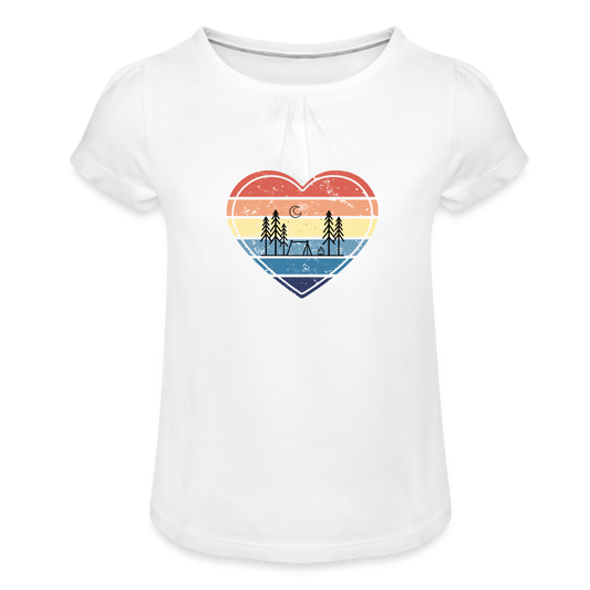 Kiddora Camp Herz - Mädchen-T-Shirt mit Raffungen - Weiß