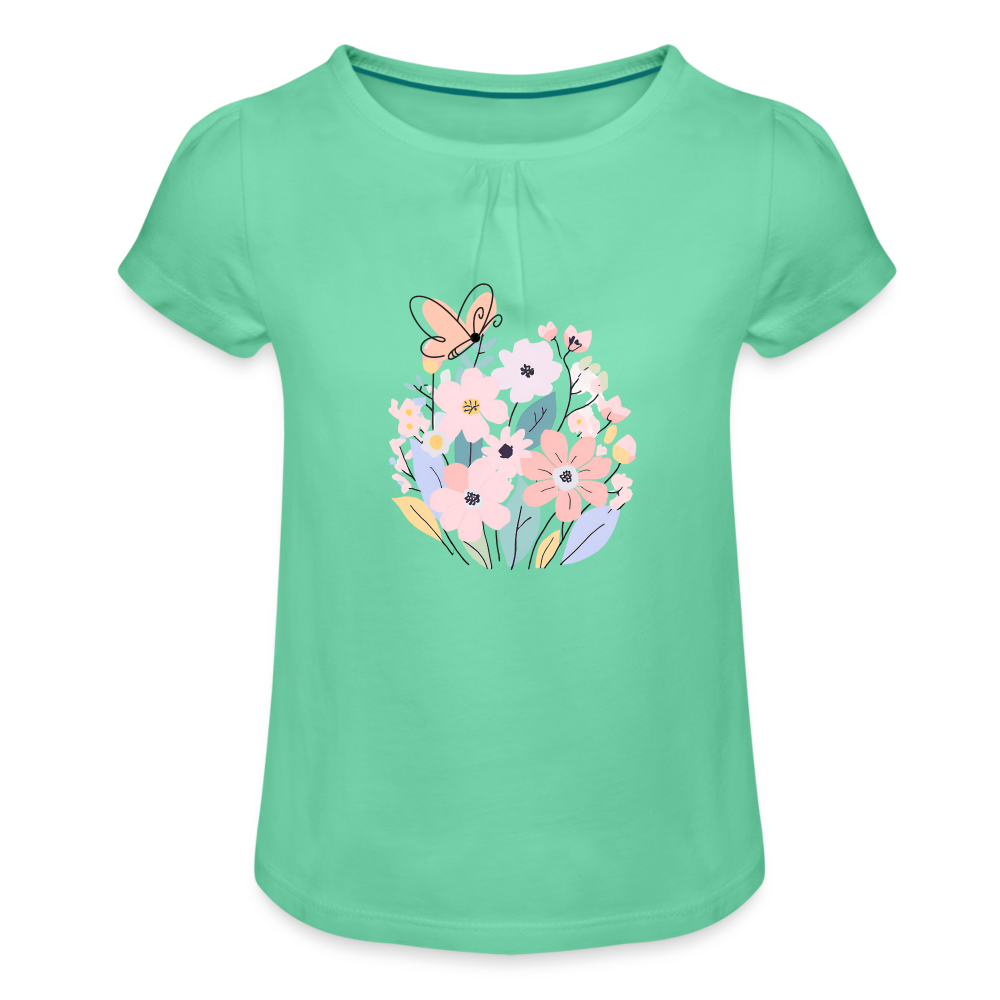 Butterfly & Flower - Mädchen-T-Shirt mit Raffungen - Mintgrün