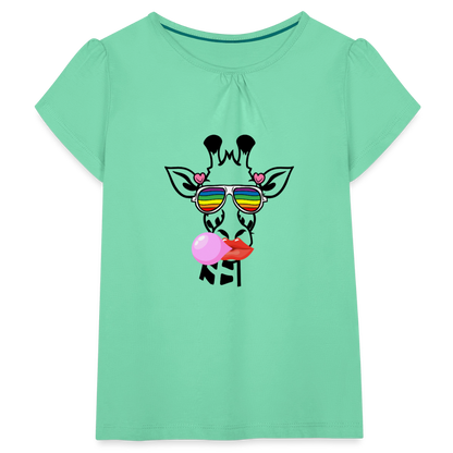 Giraffen Zirkus - Mädchen-T-Shirt mit Raffungen - Mintgrün