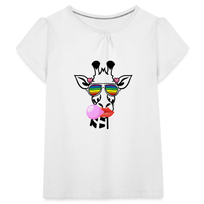 Giraffen Zirkus - Mädchen-T-Shirt mit Raffungen - Weiß