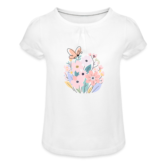 Butterfly & Flower - Mädchen-T-Shirt mit Raffungen - Weiß